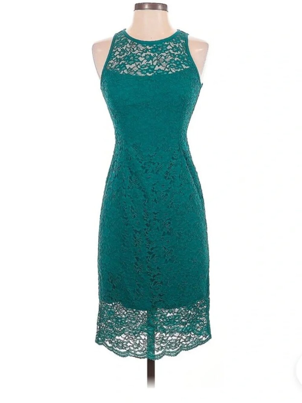 White House Black Market WHBM Teal Green Lace Sleeveless Sheath Dress